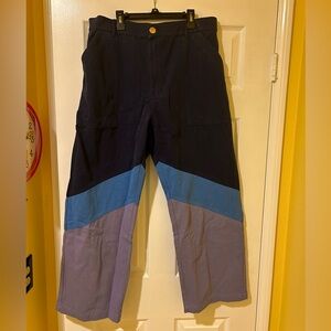 NEVER WORN: BIG BUD PRESS WORK PANTS SIZE 16! COLORBLOCK BLUE AND PURPLE